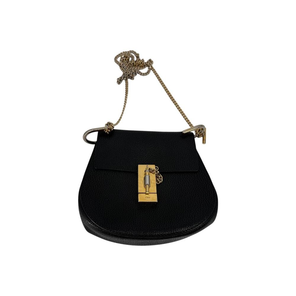 Chloe Leather Drew Designer Minimalist Chain Strap Shoulder Bag Black Women's